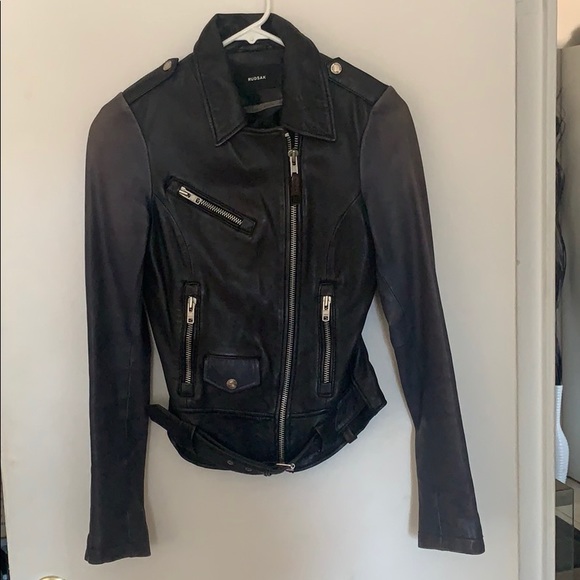 RUDSAK Jackets & Blazers - RUDSAK BLACK LEATHER JACKET WITH NAVY SLEEVES